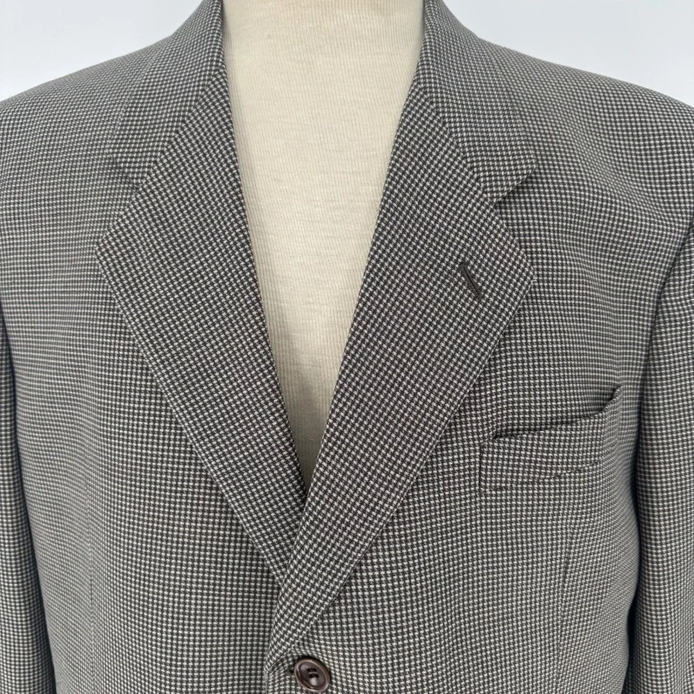 Armani Collezioni Houndstooth Wool Notched Lapel Blazer‎ 3 Button Jacket 46R